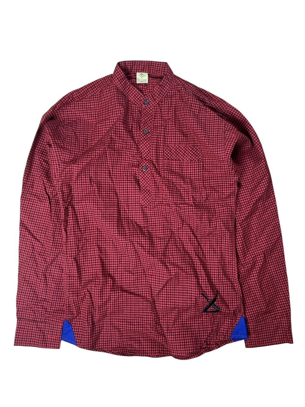 Robinhood Shirt Mens 38 Red Check Flannel Henley Long Sleeve Pockets Button